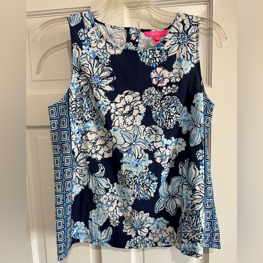 Lilly Pulitzer Iona Sleeveless Blouse Low Tide Navy Bouquet Floral NWT